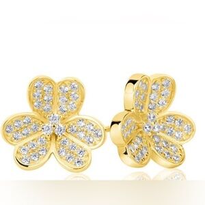 Suzy Levian Yellow Sterling Silver Cubic Zirconia 3-Flower Petal Earrings